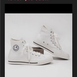White High-Top Sneakers with Smile Patch